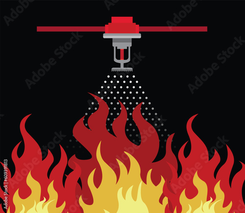 fire sprinkler system , safety first , vector illustrator