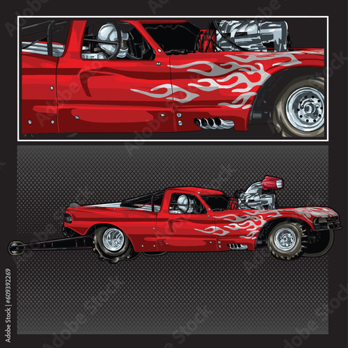 red drag race illustration isolated in black background for poster, t-shirt, graphic design, business element, and card