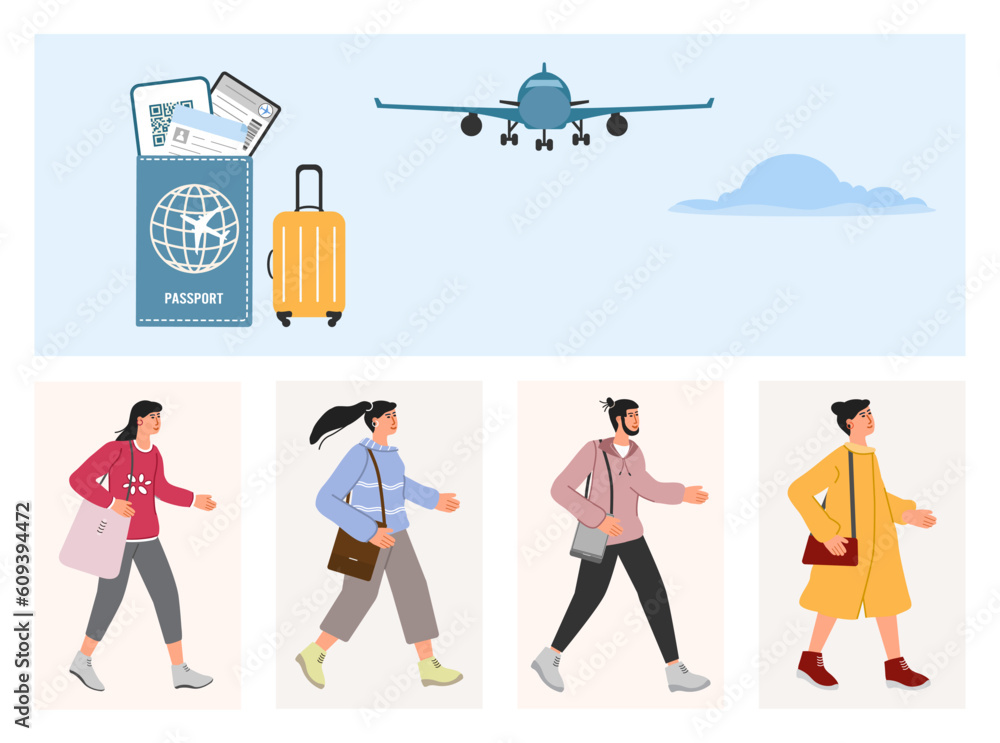 Naklejka premium People Travel Tourist Tourism Passport Air Plane