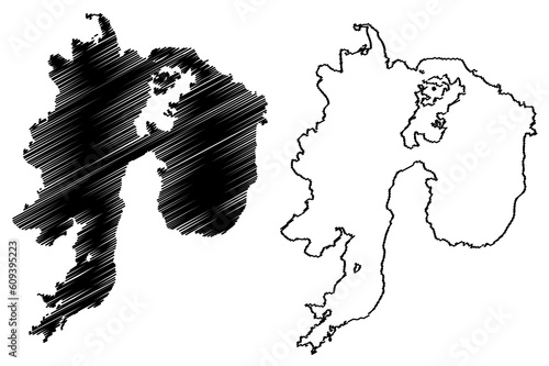 Lake Karakul (Republic of Tajikistan) map vector illustration, scribble sketch Qarokul map
