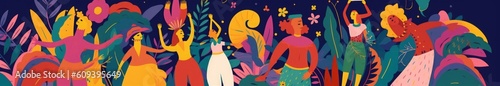 Beautiful holiday illustration with dancing people. Design for holiday celebration, Brazil Carnival or party, Generative AI