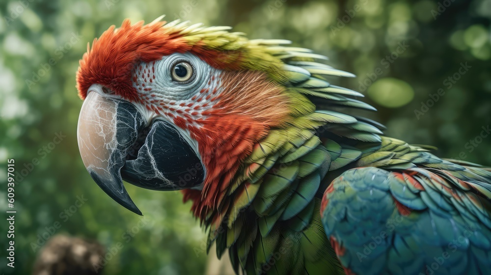 Colorful parrot close up portrait in the wild