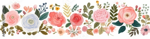 Beautiful flower collection of posters with roses, leaves, floral bouquets, flower compositions, Generative AI