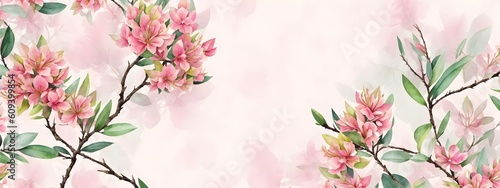 Floral background with place for text. Flowers Rhododendron with a frame. Decorative item for Wallpaper  wrapping paper and backgrounds  postcards and wedding invitations. Generative AI.