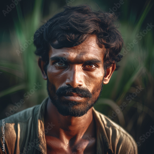 Portrait of indian village man looking at camera, Generative AI.