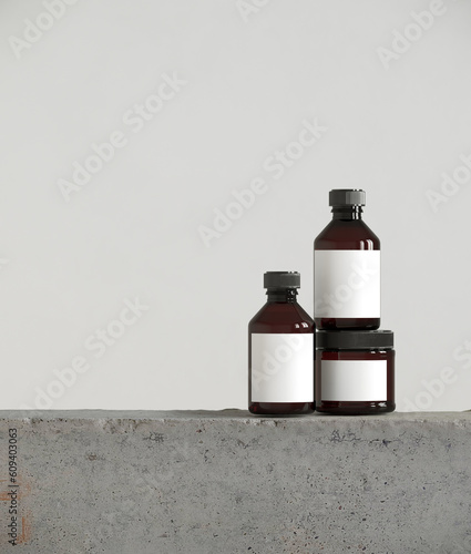 Minimal abstract mockup background for product presentation. Concrete geometric  podium on white background. 3d render illustration. Clipping path of each element included.