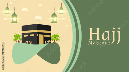 hajj mabrour template banner design with Kaaba vector artwork design
