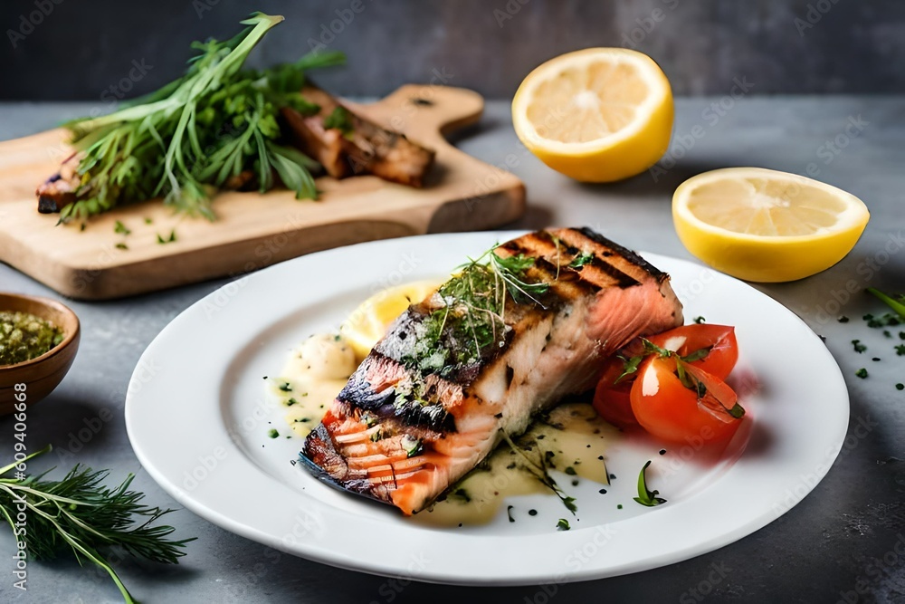 grilled salmon steak with vegetables grilled salmon steak with vegetables