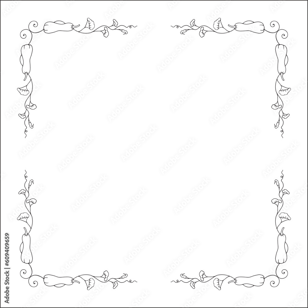 Pumpkin frame, in black and white autumn decoration for Halloween. Vector illustration. Pumpkin frame, in black and white autumn decoration for Halloween. Vector illustration.