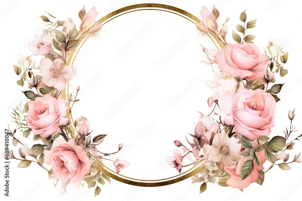 Floral frame. Elegant white background for wedding card. Vintage romantic border for decoration Generative AI illustrations
