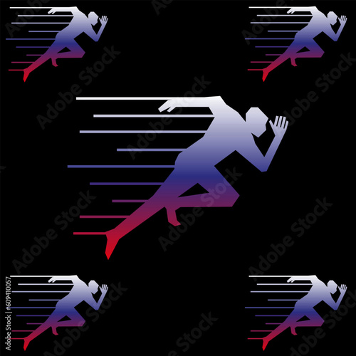 Creative silhouette of Person Running in americal flag color. Geometrical Hand drawn Runner. Sports Vector Art.   photo