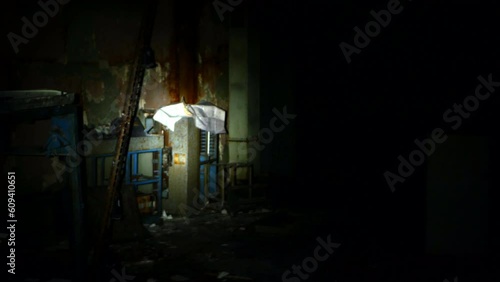Scary footage from the basement in an abandoned city. Shooting in the dark with a flashlight, you can see a lot of all sorts of very old things.