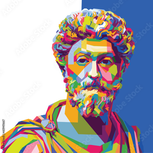 Marcus Aurelius graphic vector illustration in colorful pop art