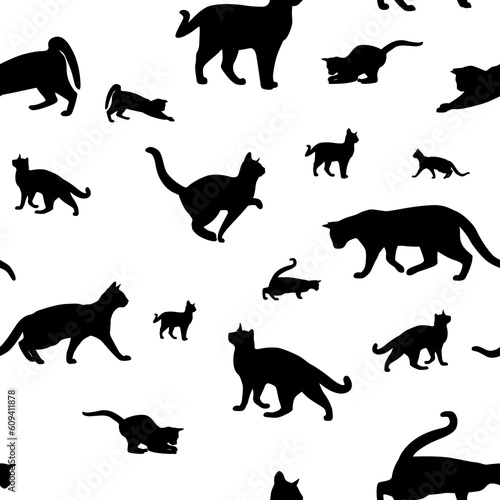 Feline Elegance  A Seamless Pattern of Silhouette Cats in Purrfect Poses AI-generated