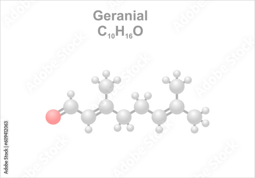 Simplified scheme of the geranial molecule. Citrus flavoring ingredient.