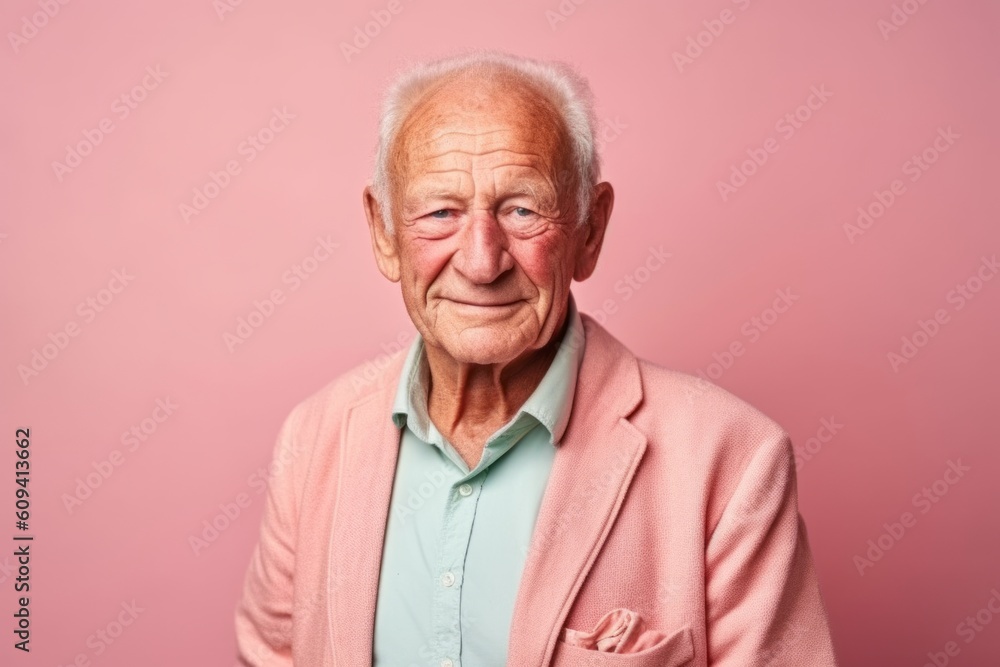 Portrait of a senior man in a pink jacket on a pink background Portrait of a senior man in a pink jacket on a pink background