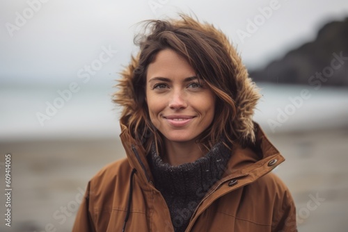 Portrait of a beautiful young woman at the beach in winter. © Robert MEYNER