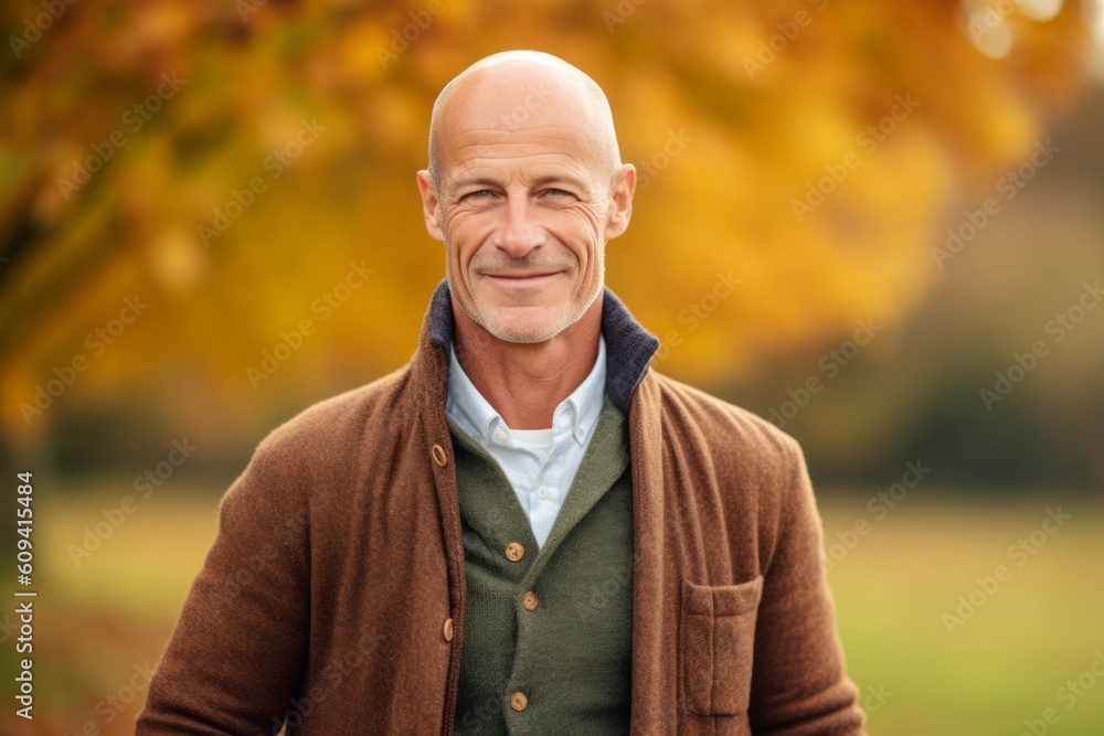 Portrait of a smiling senior man standing in an autumn park. Portrait of a smiling senior man standing in an autumn park.