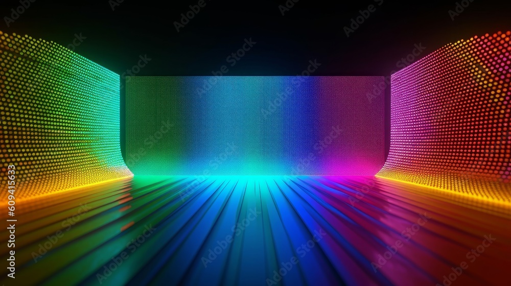 3d render, abstract colorful background with glowing screens of neon ...