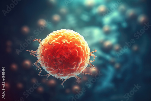 Embryonic stem cell. Macro shot of human cells on abstract background. Biotechnologies and human genomic code concept. Created with Generative AI photo