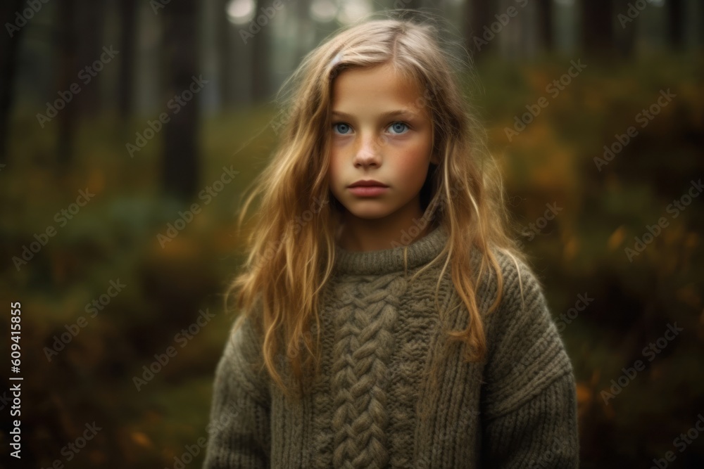 Portrait of a little girl in the autumn forest. Selective focus. Portrait of a little girl in the autumn forest. Selective focus.