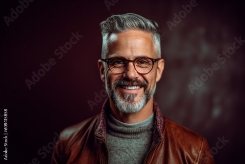 Portrait of a handsome mature man in glasses. Men's beauty, fashion.