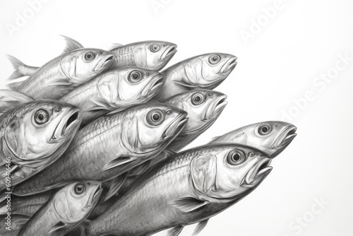 Sardine fish drawing, sardine fish pencil drawing vintage. Generative Ai..
