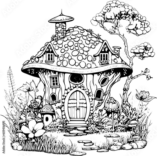 Fairy House Vector Line Art