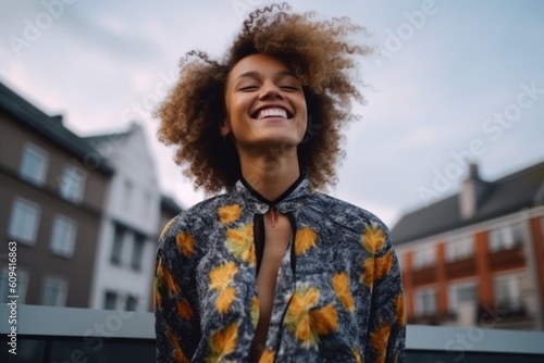 Beautiful african american woman with afro hairstyle smiling outdoors