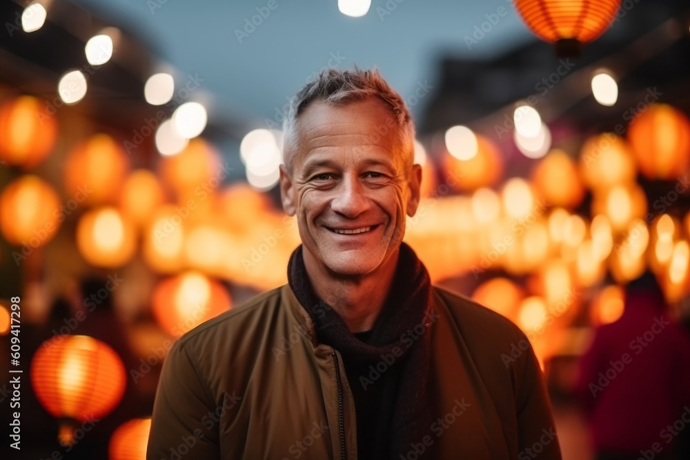 portrait-of-smiling-middle-aged-man-in-chinese-lanterns-stock