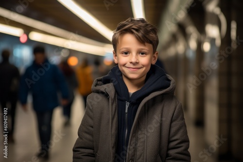 Portrait of a boy in a subway station, looking at the camera