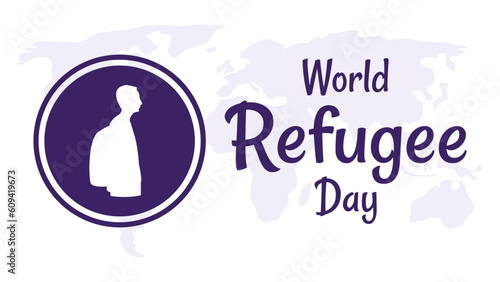 Vector illustration of world refugee day with icon of man wearing big backpack in flat design