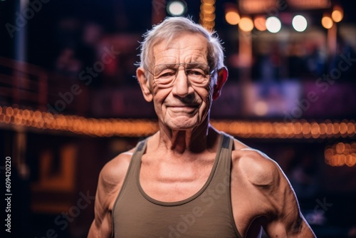 Portrait of a senior man in the gym. He is smiling.