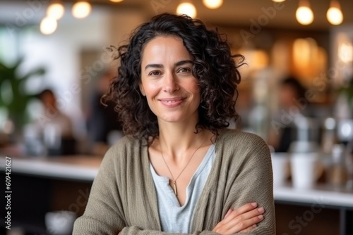 Wallpaper Mural Portrait of smiling female freelancer with crossed arms looking at camera in cafe Torontodigital.ca