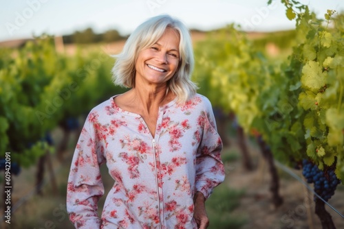 Portrait of smiling mature woman in vineyard on a sunny day