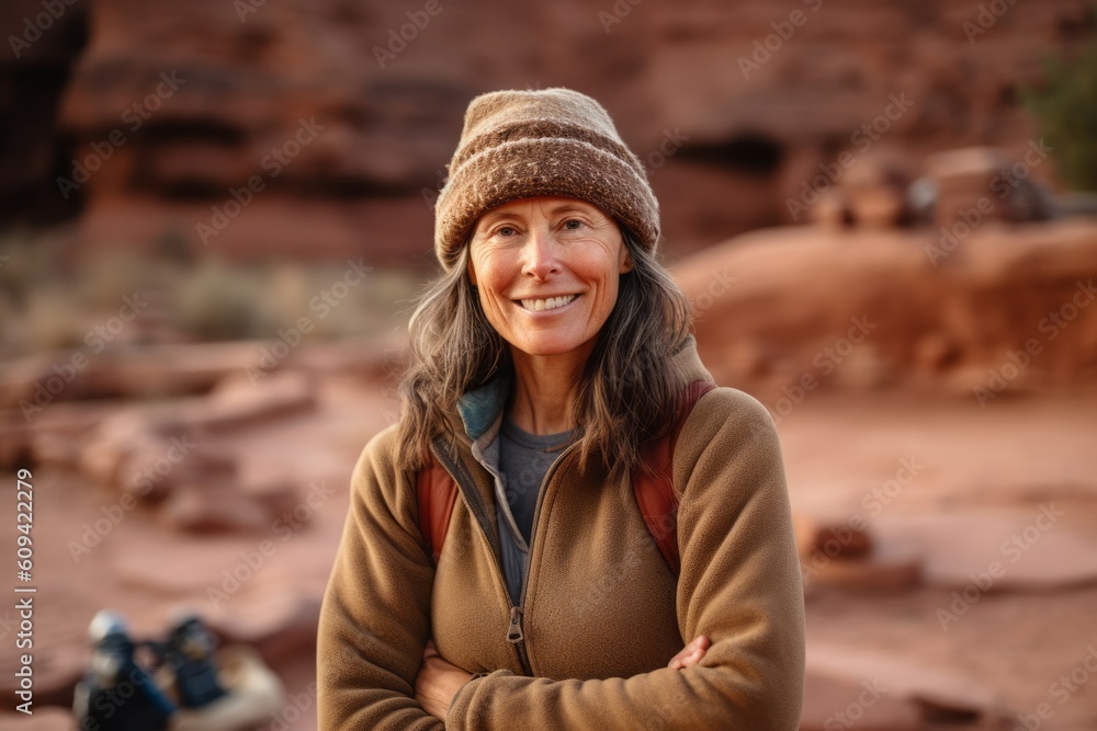 Portrait Of Mature Woman Wearing Hat In Valley Of Fire State Park