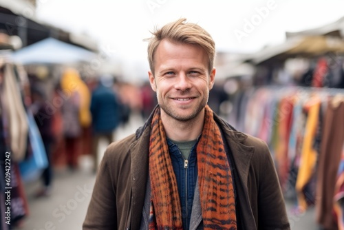 Portrait of a handsome young man smiling at the camera while standing in the market © Robert MEYNER