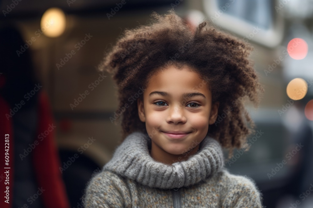 Portrait of a cute little african american girl in the street Portrait of a cute little african american girl in the street