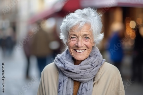 Portrait of a happy senior woman on a street in the city