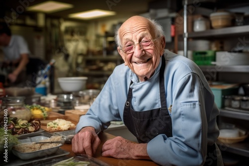 Portrait of a senior man cooking in his kitchen at the restaurant