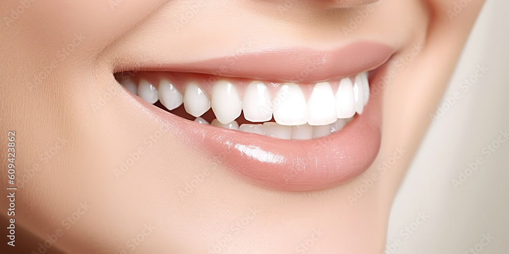Fototapeta premium AI Generated. AI Generative. Perfect shite teeth beautiful girl smile. Dantist health care promotion. Graphic Art
