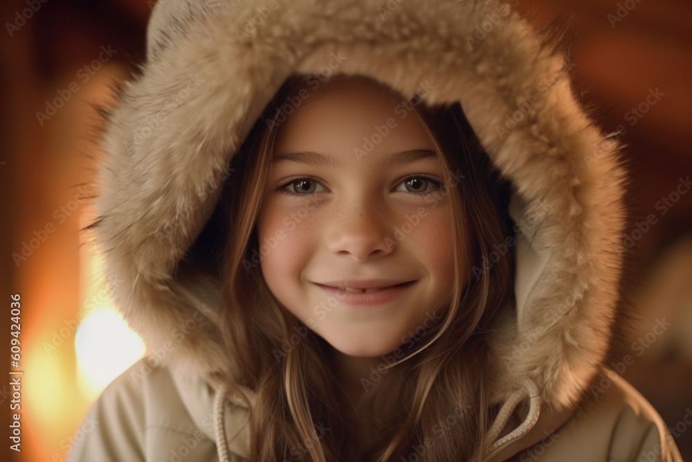 Portrait of a cute little girl in a winter coat with a hood Portrait of a cute little girl in a winter coat with a hood