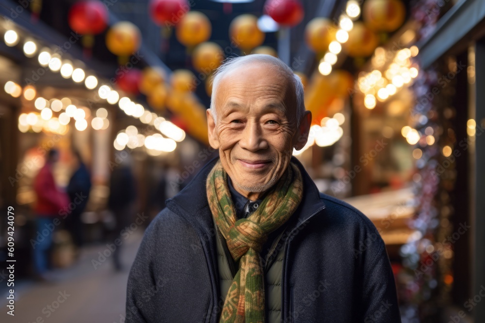 Portrait of a senior Japanese man in the street of Japan.