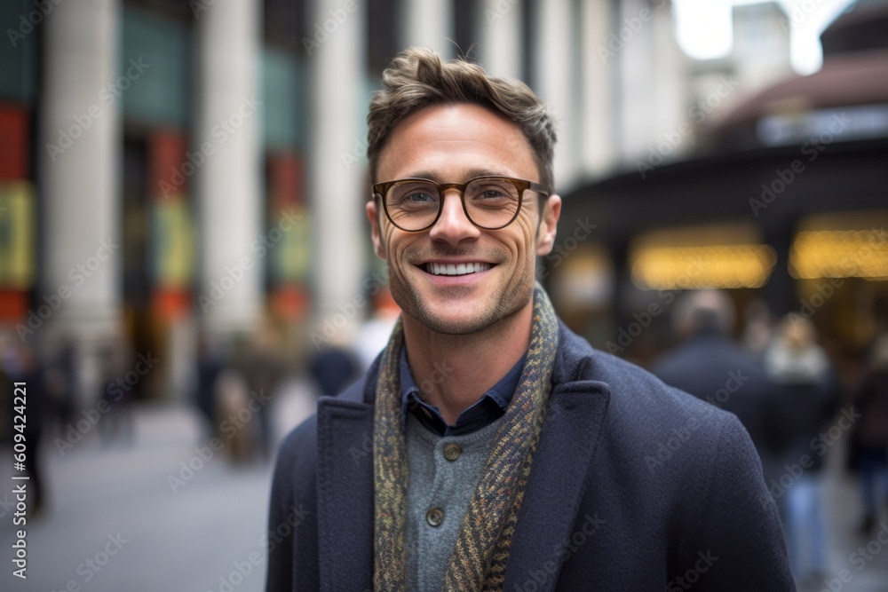 Portrait of handsome man with eyeglasses standing in city street Portrait of handsome man with eyeglasses standing in city street
