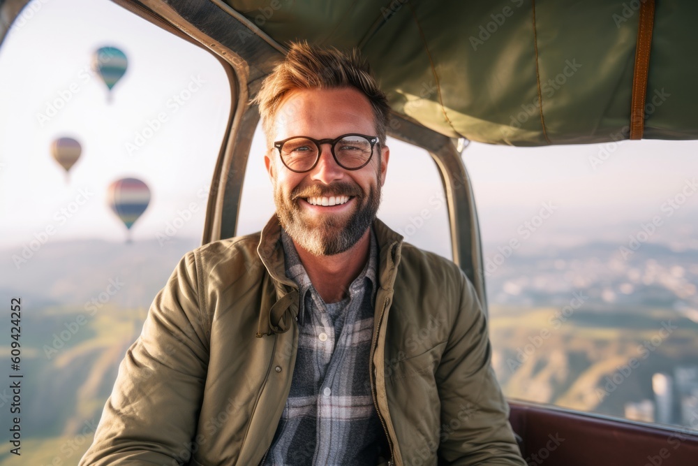Φωτογραφία Portrait of a handsome young man in casual clothes and eyeglasses on the background of a beautiful landscape