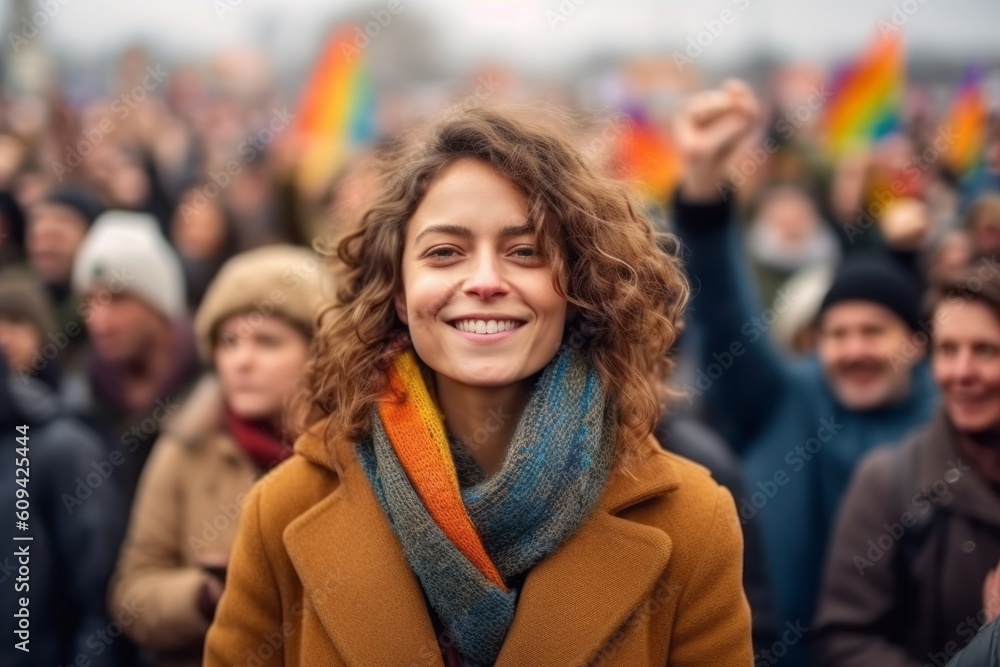Obraz premium Thousands of people march in the city streets for the annual gay pride parade held in Milan.