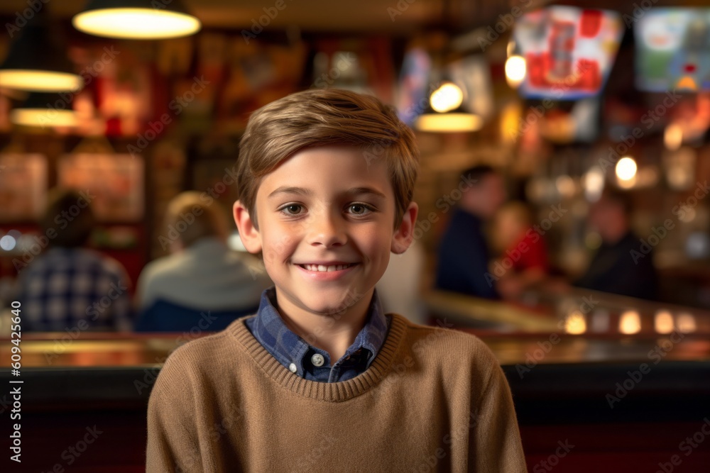 Portrait of smiling boy at bar counter in pub, shallow depth of field Portrait of smiling boy at bar counter in pub, shallow depth of field