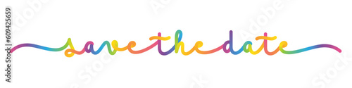 SAVE THE DATE vector monoline calligraphy banner with colorful gradient