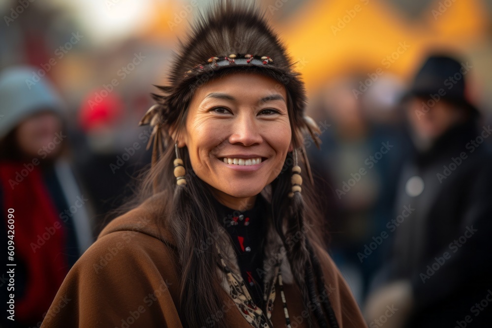 Unidentified woman in traditional costume at the Moscow carnival.