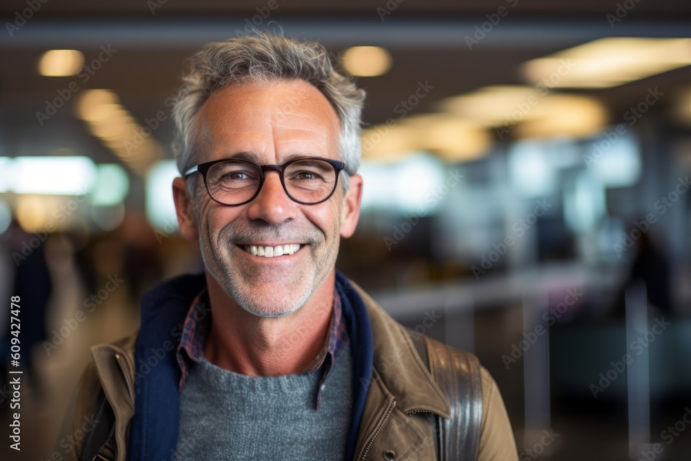 Portrait of smiling mature man with eyeglasses at the airport Portrait of smiling mature man with eyeglasses at the airport